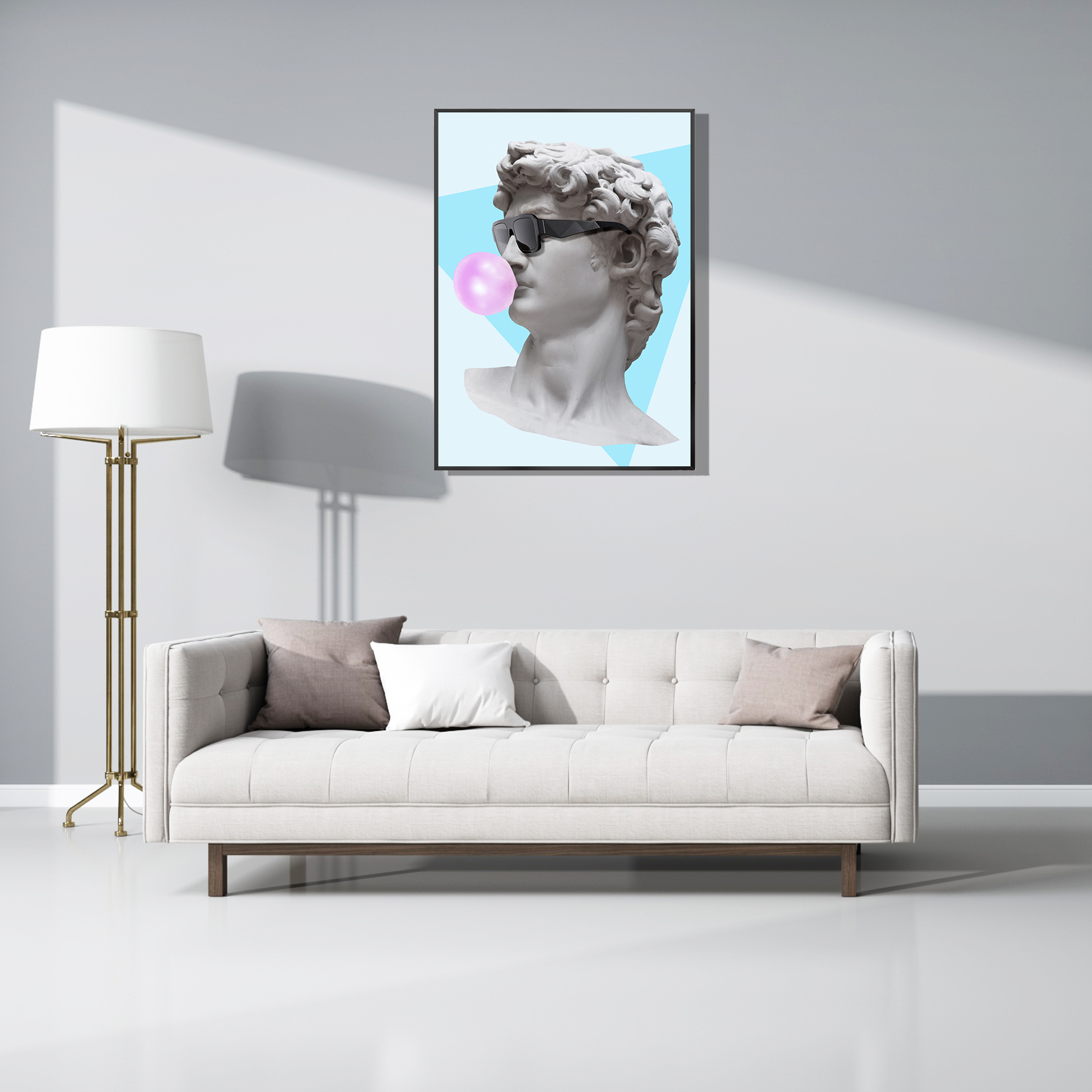 Stijlvol interieur met Bubblegum David wanddecoratie in pop art stijl