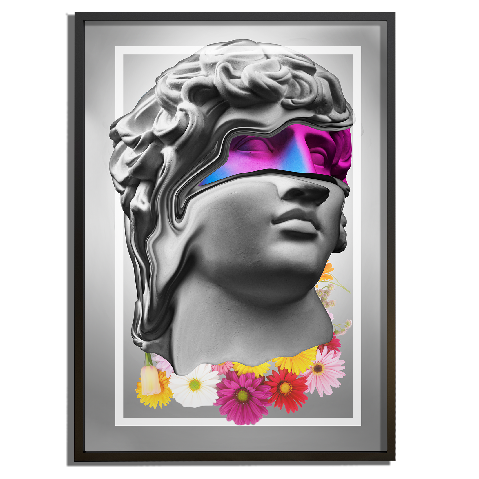 Close-up van het kunstwerk "Neon David" uit de Pop Icons collectie, een moderne pop-art versie van Michelangelo’s David.